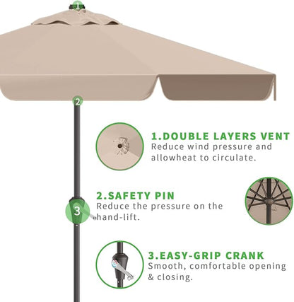 11FT Patio Umbrella Table Market Umbrella w/Crank Outdoor Umbrellas for Garden, Deck, Backyard, Pool and Beach, Beige