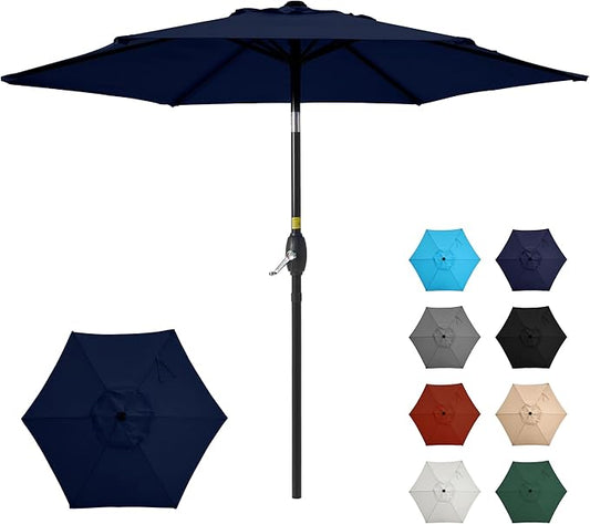 SUNVIVI OUTDOOR 7.5' Outdoor Patio Umbrella, Patio Umbrella, Market Umbrella, Metal Pole Umbrella with Push Button Tilt and Crank, 6 Ribs, Polyester Canopy