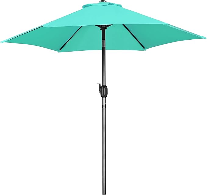 Yaheetech 7.5FT Patio Umbrella Outdoor Table Umbrella Canopy Market Umbrella with Push Button Tilt & Crank for Garden/Lawn/Deck/Backyard, 6 Ribs, Turquoise