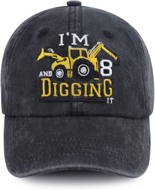 I'm 3/4/5/6/7/8/9 and Digging It Hats for Boys Girls, Funny Embroidered Toddler Excavator Birthday Baseball Cap