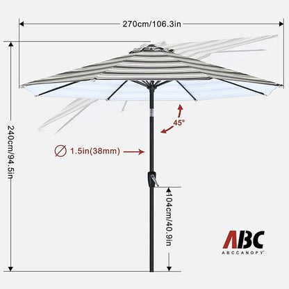 ABCCANOPY 9FT Outdoor Patio Umbrella, 8 Ribs Table Umbrella w/Crank for Easy Set Up, Suitable for Garden, Lawn, Deck & Backyard (Dark Blue Stripes)
