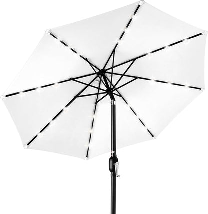 Best Choice Products 10ft Solar Polyester LED Lighted Patio Umbrella w/Tilt Adjustment and UV-Resistant Fabric - White