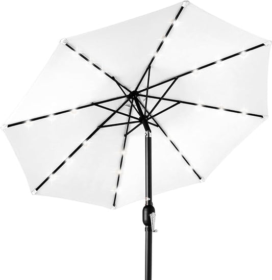 Best Choice Products 10ft Solar Polyester LED Lighted Patio Umbrella w/Tilt Adjustment and UV-Resistant Fabric - White