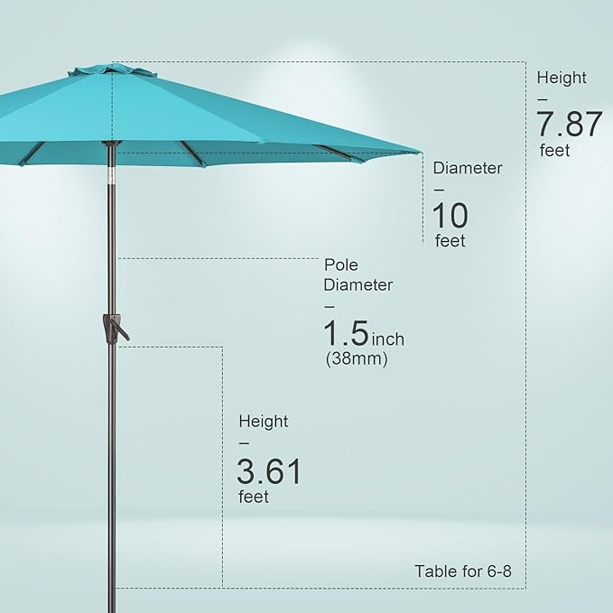 Tempera Patio Market Outdoor Table Umbrella with Push Button Tilt and Crank,Large Sun Umbrella with Sturdy Pole&Fade resistant canopy,Easy to set