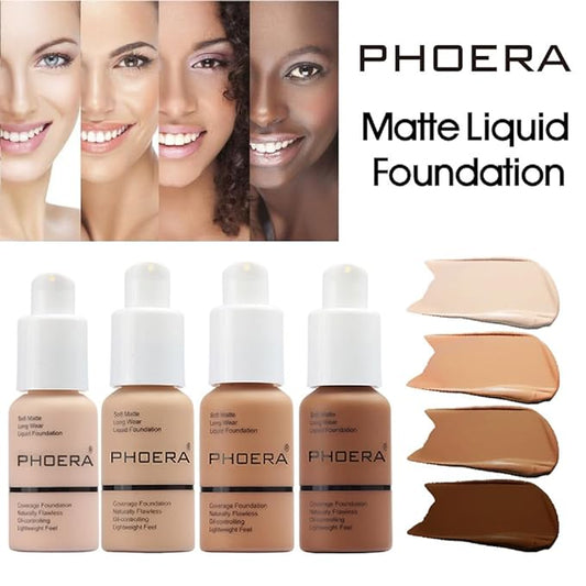 2Pack PHOERA Foundation,Full Coverage Foundation, Concealer Foundation Full - Tan) 30ml