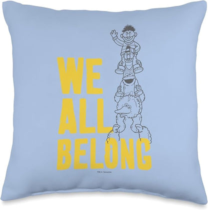 Sesame Street Big Bird and Cookie Monster, We All Belong Throw Pillow, 16x16, Multicolor