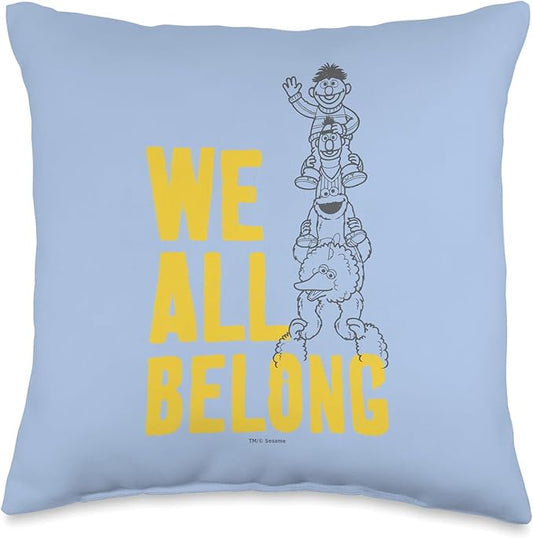 Sesame Street Big Bird and Cookie Monster, We All Belong Throw Pillow, 16x16, Multicolor