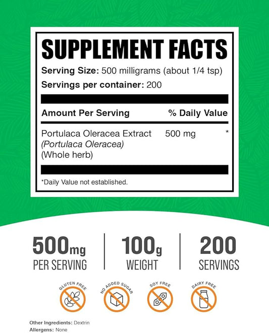 BulkSupplements.com Purslane Extract Powder - Portulaca Oleracea Extract, Purslane Supplements - from Purslane Herb, Gluten Free, 500mg per Serving, 100g (3.5 oz) (Pack of 1)