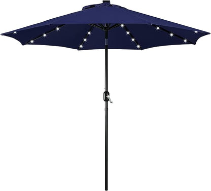 Yaheetech 9FT Solar Powered Patio Umbrella - UV Protection Market Table Umbrella w/ 32 LED Lights & Push Button Tilt & Crank Lift System for Garden/Lawn/Deck/Backyard/Pool, Navy Blue