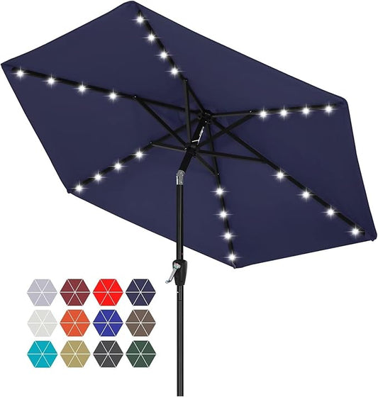 ABCCANOPY Durable Solar Led Patio Umbrellas with 24LED Lights 7.5FT with 6 Sturdy Ribs (Navy Blue)