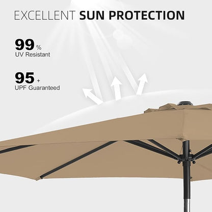 wikiwiki 10 FT Patio Umbrellas Outdoor Table Market Umbrella with Push Button Tilt/Crank, 8 Sturdy Ribs, Fade Resistant Waterproof POLYESTER DTY Canopy for Garden, Lawn, Deck, Backyard & Pool, Tan