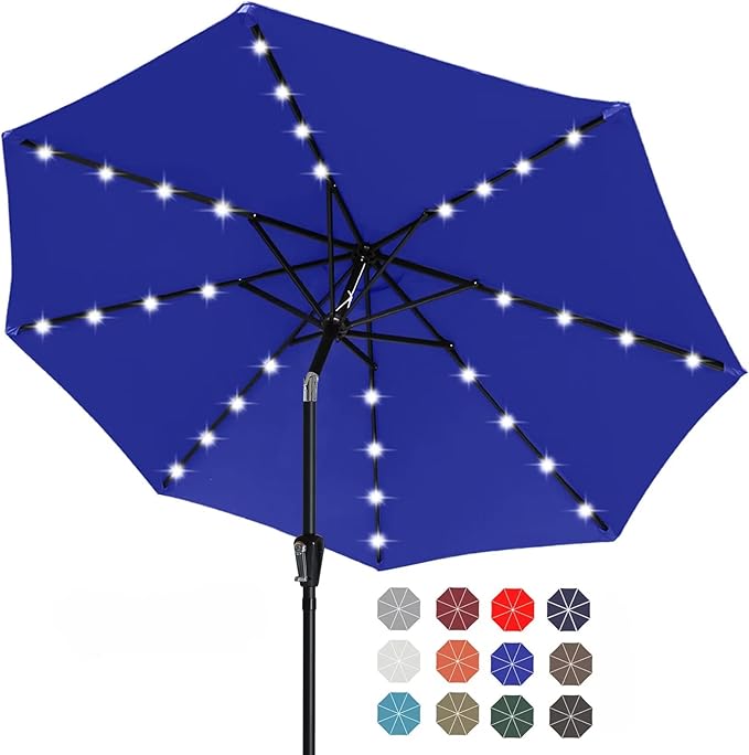 ABCCANOPY Durable Solar Led Patio Umbrellas with 24LED Lights 7.5FT (Royal Blue)