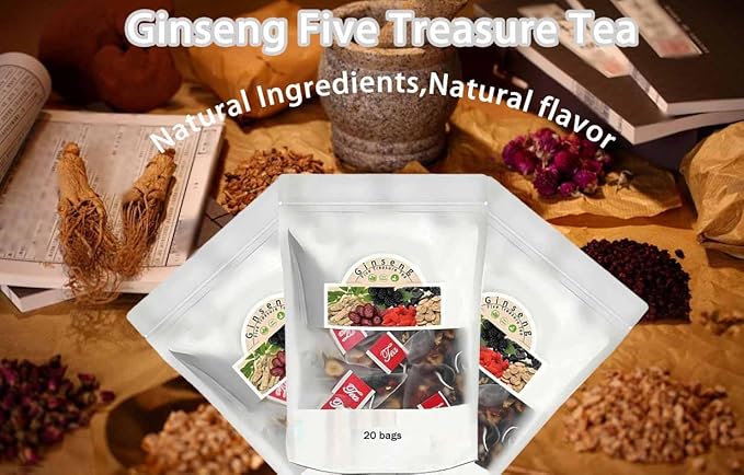 Kidney Tea Formula Ginseng Six Treasure Tea, Ginseng Five Treasures Teas, Kidney Cleanse Detox Beverage for Women & Men, Nnatural Ingredients Sweet Taste and Aroma 20bags