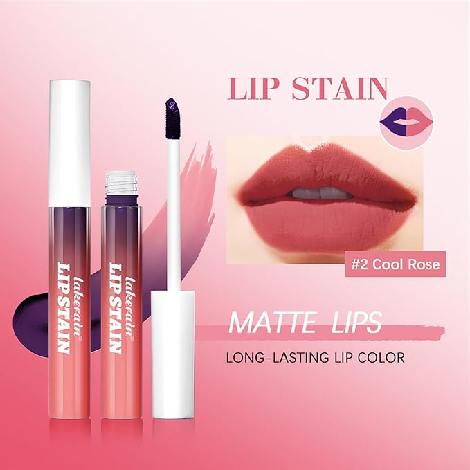 Peel-Off Lip Tint Set - Tattoo Lip Stain Kit, Long-Lasting Matte Finish, Moisturizing Peel-Off Lip Mask, Waterproof & Smudge-Proof, 24H Color Hold (#2 Cool Rose, 1)