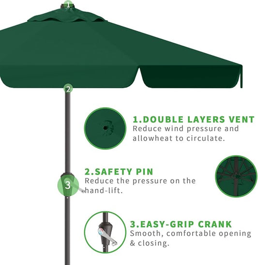 11FT Patio Umbrella Table Market Umbrella w/Crank Outdoor Umbrellas for Garden, Deck, Backyard, Pool and Beach, Dark Green