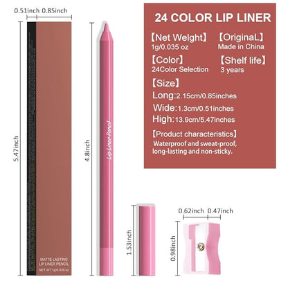 evpct 1Pcs Deep Pink Matte Long Lasting Lip Liner Pencils Makeup for Shaping & Sculpting Lips, No Transfer Long Wear Waterproof Pigmented Lip Liner lipliners Crayon Lipstick Pencil Sharpener 15