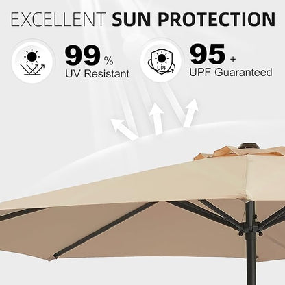 wikiwiki 7.5 FT Patio Umbrellas Outdoor Table Market Umbrella with Push Button Tilt/Crank, 6 Sturdy Ribs, Fade Resistant Waterproof POLYESTER DTY Canopy for Garden, Lawn, Deck, Backyard & Pool, Beige