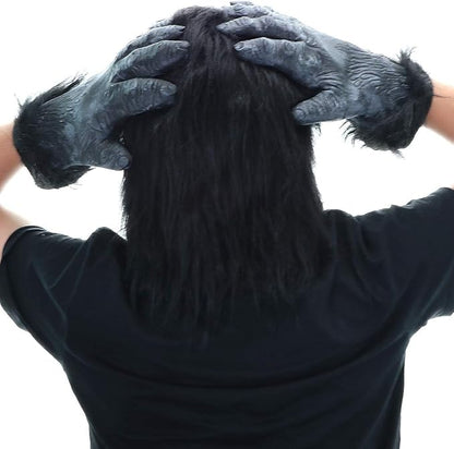 Latex Animal Gorilla Mask with Gloves - Gorilla Head Mask Set for Halloween Costume Black