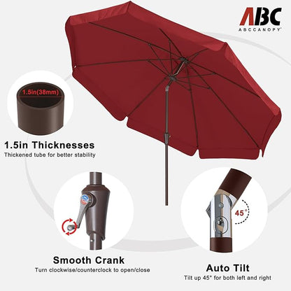 ABCCANOPY Patio Umbrella 10ft, Outdoor Table Umbrella with Push Button Tilt and Crank, 8 Ribs Umbrella for Patio Pool Garden Deck (Burgundy)