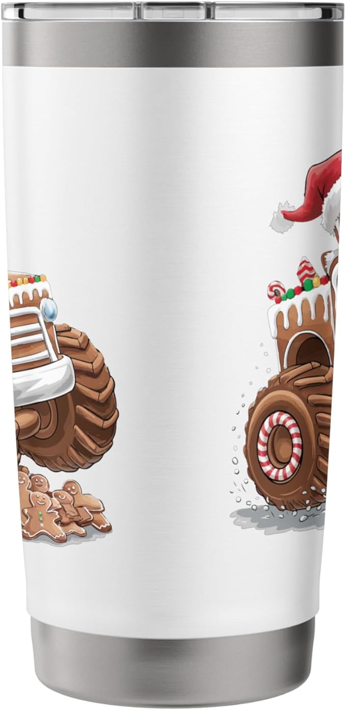 Funny Monster Truck Gingerbread Man Christmas Cookies Boys Stainless Steel Insulated Tumbler