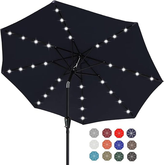 ABCCANOPY Durable Solar Led Patio Umbrellas with 32LED Lights 9FT (Navy Blue)