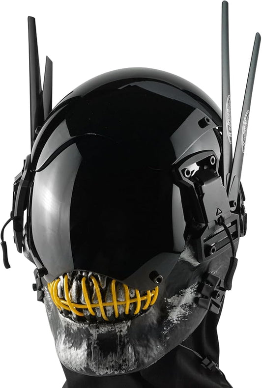 Punk Mask Cosplay for Men, Cyberpunk Skull Mask with LED Light, Techwear Mask Futuristic Mask for Adult