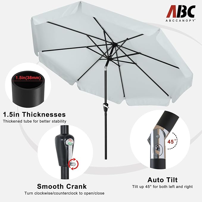 ABCCANOPY Patio Umbrella 9ft - Outdoor Table Umbrella with Push Button Tilt and Crank, 8 Ribs Umbrella for Patio Pool Garden Deck (Light Gray)
