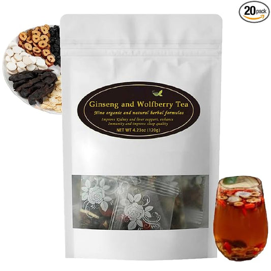 Ginseng and Wolfberry Tea, Ginseng Nine Treasure Tea, Red Date Wolfberry Mulberry Tea Chinese Kidney Herbal Red Ginseng Tea (1)