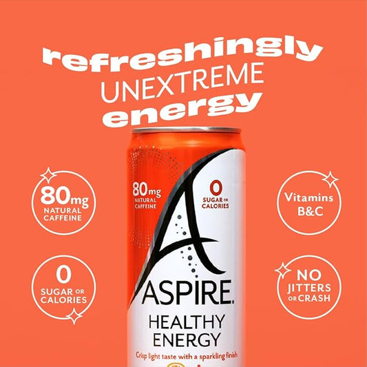 ASPIRE® Mango Lemonade, Healthy Energy Drink with Low Caffeine, No Sugar, Carbs, and Keto Friendly, 24 Pack