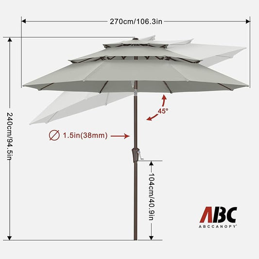 ABCCANOPY 9FT 3 Tiers Patio Umbrella (Gray)