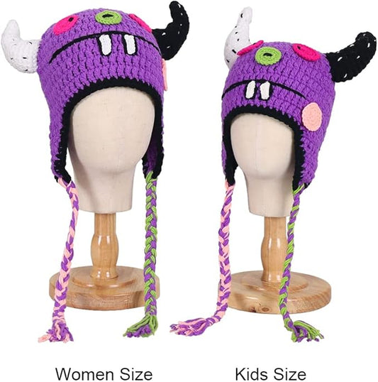 Girls Knitted Hat Women Kids Funny Monster Handmade Knitted Winter Beanie Hat with Ear Flap…