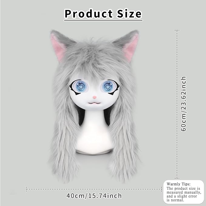 JUNBOON Furry Animal Headgear Beast Full Head Mask Headwear Doll Cosplay Costume Halloween Fursuit