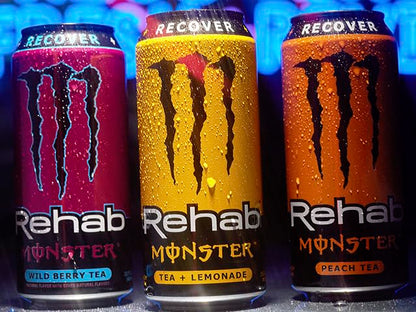 Monster Energy Rehab Tea + Lemonade, Peach Tea, Wild Berry Tea, Variety Pack, Energy Iced Tea,15.5 Ounce (Pack of 15)