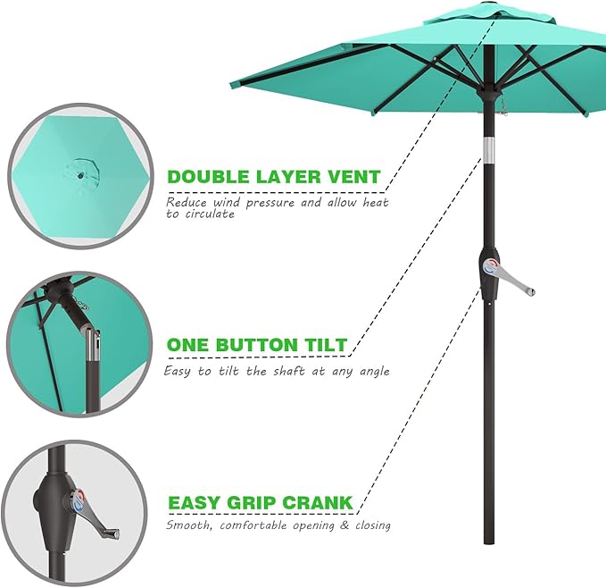 7.5FT Patio Umbrella Table Market Umbrella w/Tilt and Crank Heavy-Duty Round Outdoor Umbrellas for Garden, Deck, Backyard, Pool and Beach, Cerulean