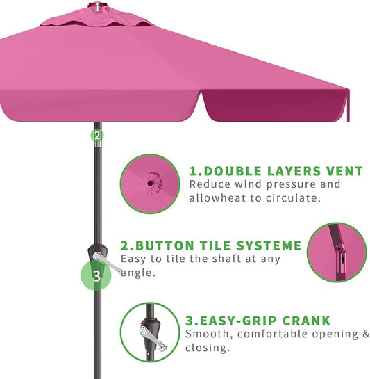 9FT Patio Umbrella Table Market Umbrella w/Tilt and Crank Outdoor Umbrellas for Garden, Deck, Backyard, Pool and Beach, Rose Pink