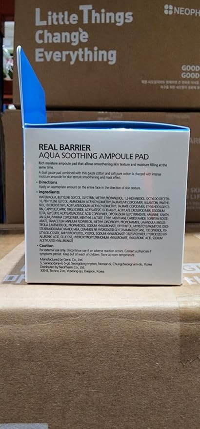 Real Barrier Aqua Soothing Ampoule Pad, 70 Pads, Cooling Soothing Facial Pad Mask for Redness Relief, Skin Barrier Repair Face Moisturizer with Hyaluronic Acid for Sensitive Dry Skin, Korean Skincare