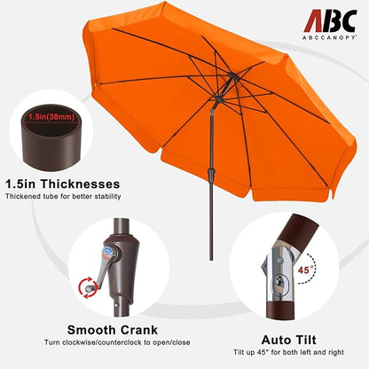 ABCCANOPY Patio Umbrella 9ft Outdoor Table Umbrella with Push Button Tilt and Crank, 8 Ribs Umbrella for Patio Pool Garden Deck (Orange)