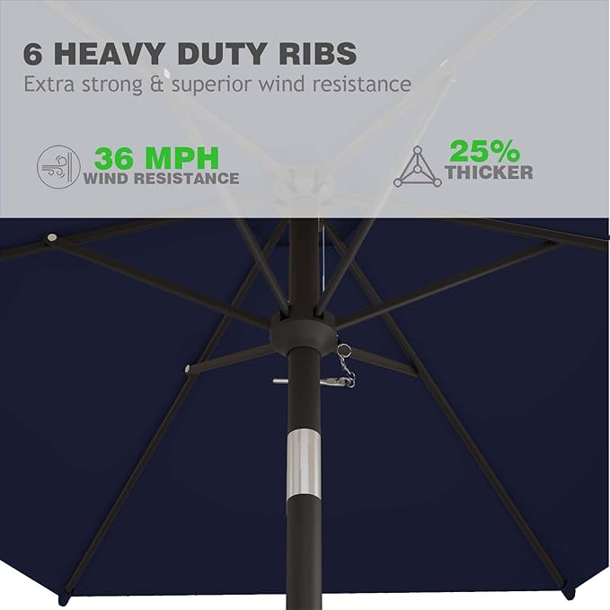 7.5FT Patio Umbrella Table Market Umbrella w/Tilt and Crank Heavy-Duty Round Outdoor Umbrellas for Garden, Deck, Backyard, Pool and Beach, Navy