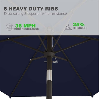 7.5FT Patio Umbrella Table Market Umbrella w/Tilt and Crank Heavy-Duty Round Outdoor Umbrellas for Garden, Deck, Backyard, Pool and Beach, Navy
