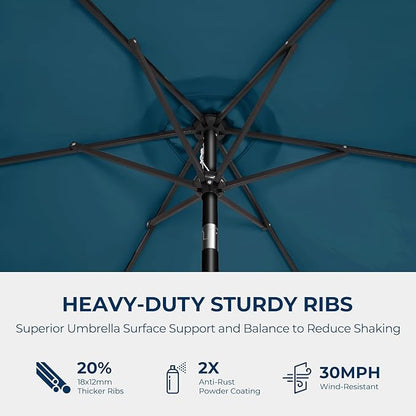 7.5ft Outdoor Patio Umbrella - Market Table Pool Deck Umbrella UPF50+ UV Protection with Push Button Tilt, Crank and 6 Sturdy Ribs (Peacock Blue, No base)