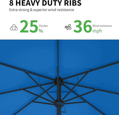 8 * 10FT Rectangular Patio Umbrella Table Market Umbrella w/Crank Outdoor Umbrellas for Garden, Deck, Backyard, Pool and Beach, Royal Blue