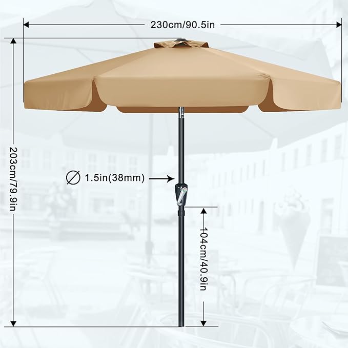 MASTERCANOPY Valance Patio Umbrella for Outdoor Table Market (7.5ft, Tan)