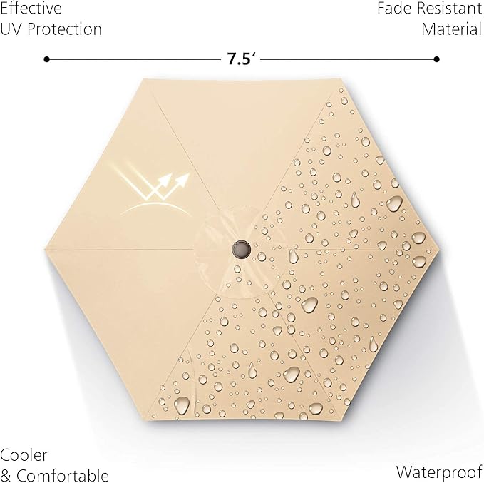 7.5Ft/9Ft Patio Umbrella, UV Protect Pool Umbrella with Heavy Duty Pole,Outdoor Umbrella with Push Botton Tilt & Crank