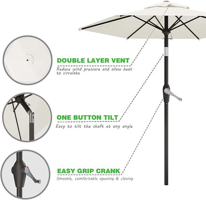 7.5FT Patio Umbrella Table Market Umbrella w/Tilt and Crank Heavy-Duty Round Outdoor Umbrellas for Garden, Deck, Backyard, Pool and Beach, Cream-White