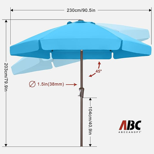 ABCCANOPY Patio Umbrella 7.5ft, Outdoor Table Umbrella with Push Button Tilt and Crank, 8 Ribs Umbrella for Patio Pool Garden Deck (Turquoise)