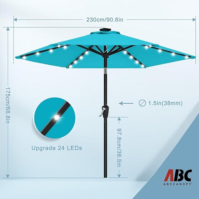 ABCCANOPY 7.5ft Solar 24 LED Lighted Patio Umbrella, Lake