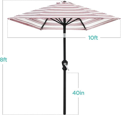 Best Choice Products 10ft Outdoor Steel Polyester Market Patio Umbrella w/Crank, Easy Push Button, Tilt, Table Compatible - Striped Burgundy