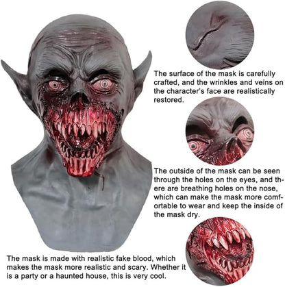 Scary Halloween Mask for Adults - Realistic Vampire Zombie Head Latex Masks Monster Costume Props Horror Cosplay & Party Helmet