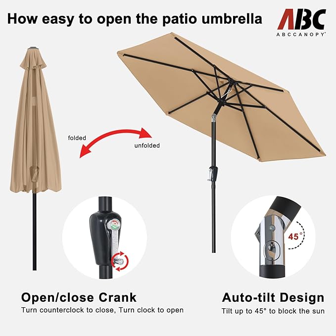 ABCCANOPY 7.5FT Outdoor Patio Umbrella, UV Protection Table Umbrella for Easy Set Up, Suitable for Garden, Lawn, Deck & Backyard (Tan)