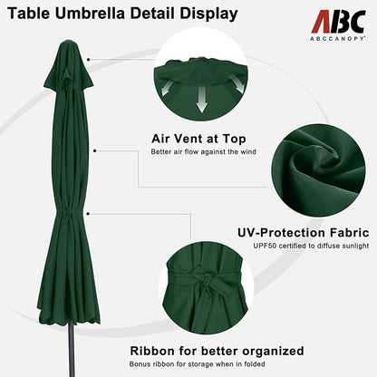 ABCCANOPY Patio Umbrella 10ft, Outdoor Table Umbrella with Push Button Tilt and Crank, 8 Ribs Umbrella for Patio Pool Garden Deck (Green)